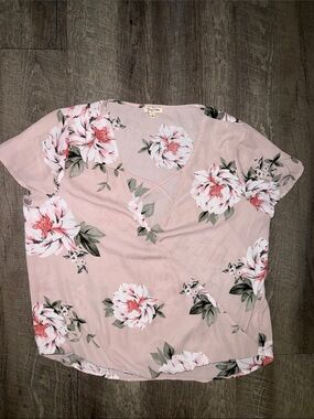 Lily White Pink Floral Surplice Blouse